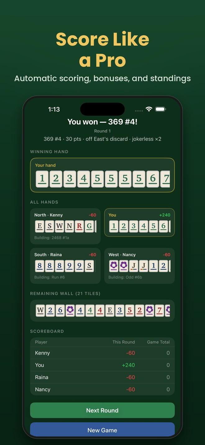 Callie's Mahjong scoring screen showing a completed round